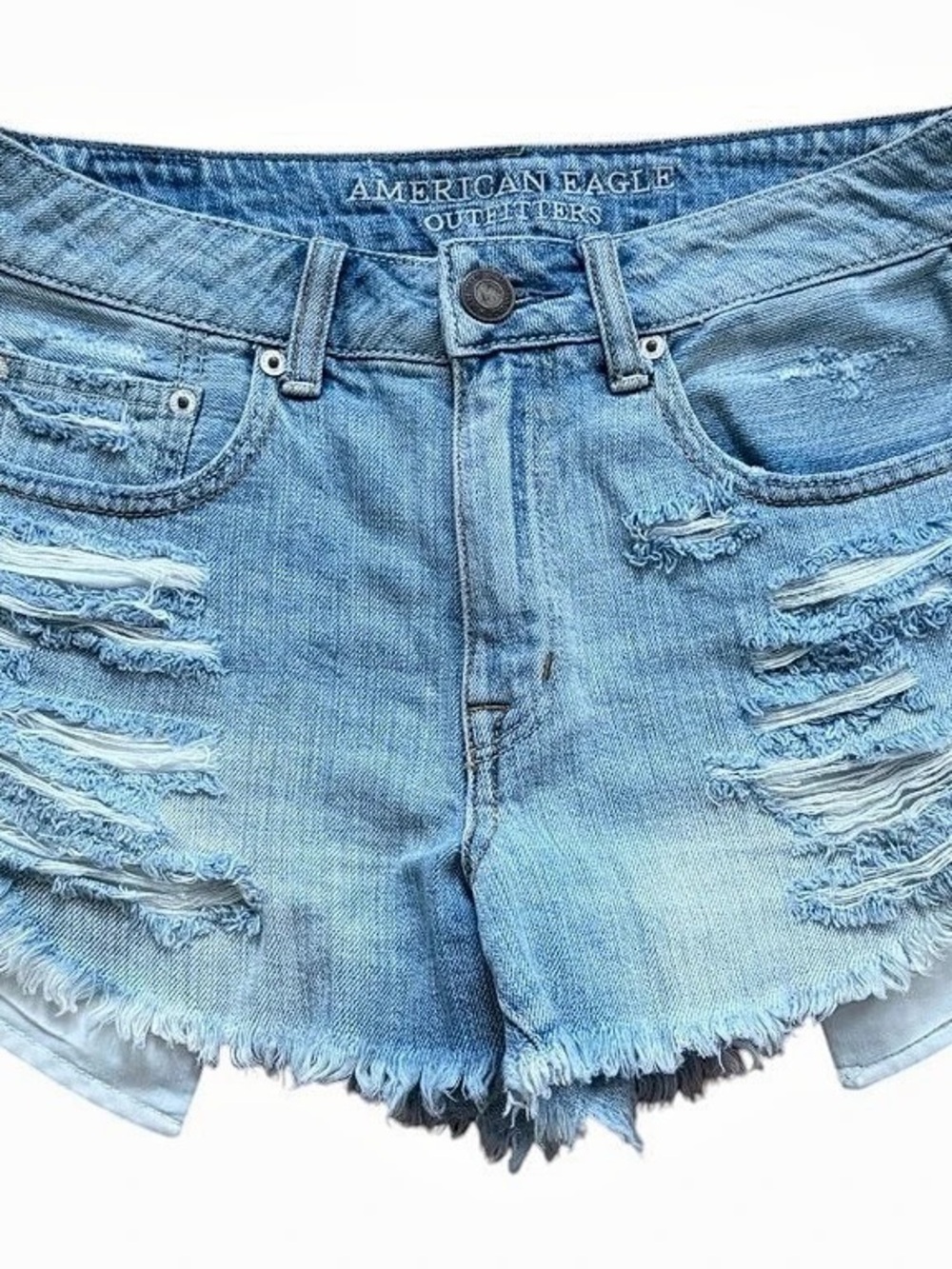 American Eagle Hi-Rise Festival Distressed Denim Shorts Size 4 Raw Hem